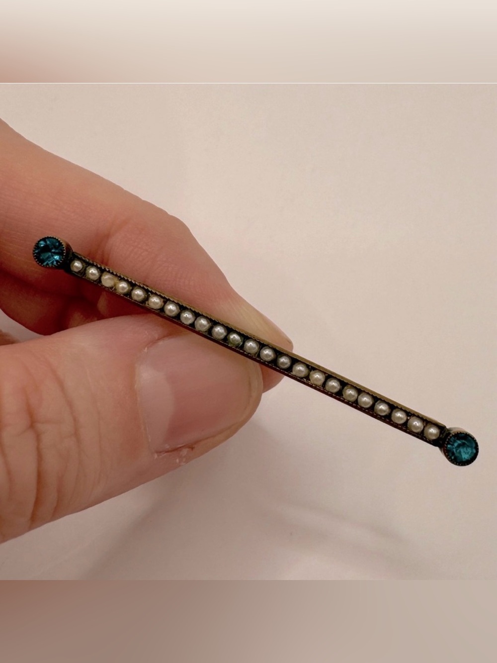 VINTAGE Seed Pearl & Crystal Bar Brooch